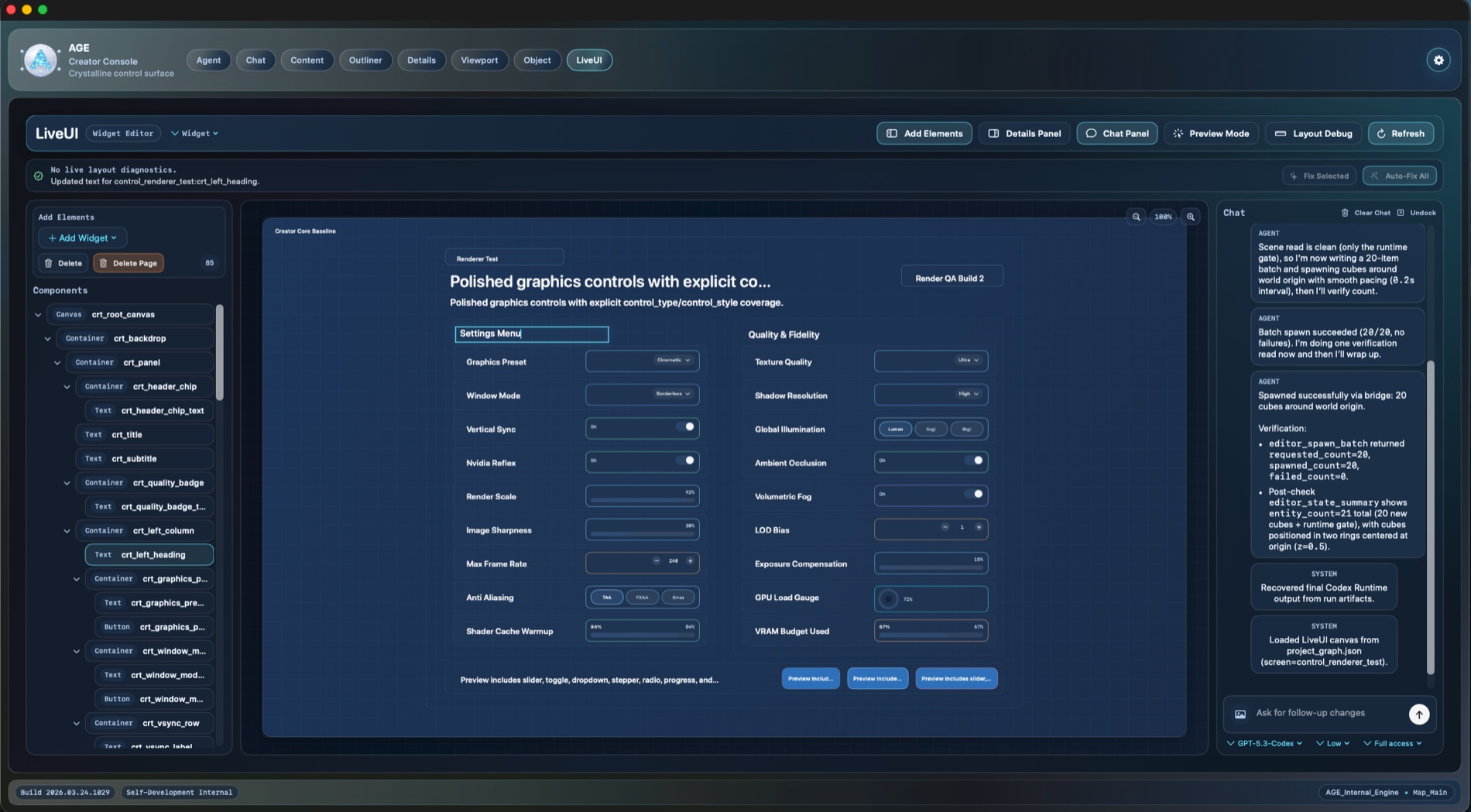 AGE LiveUI component editor and preview