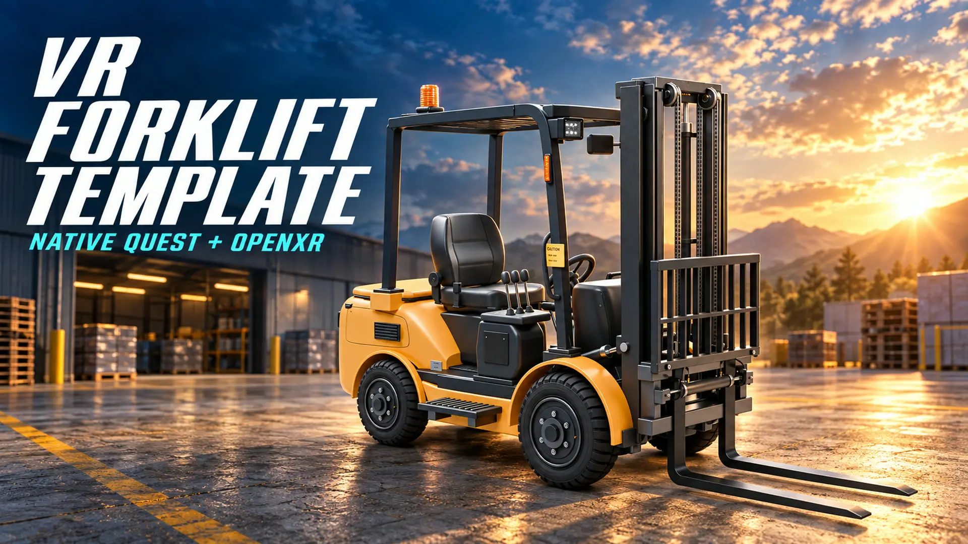 Cinematic promotional artwork for VR Forklift Template
